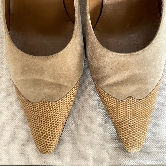 Salvatore Ferragamo Suede/Snake Embossed Leathr Pointed Cap Toe Heels/Shoes 9.5B - Picture 12 of 16